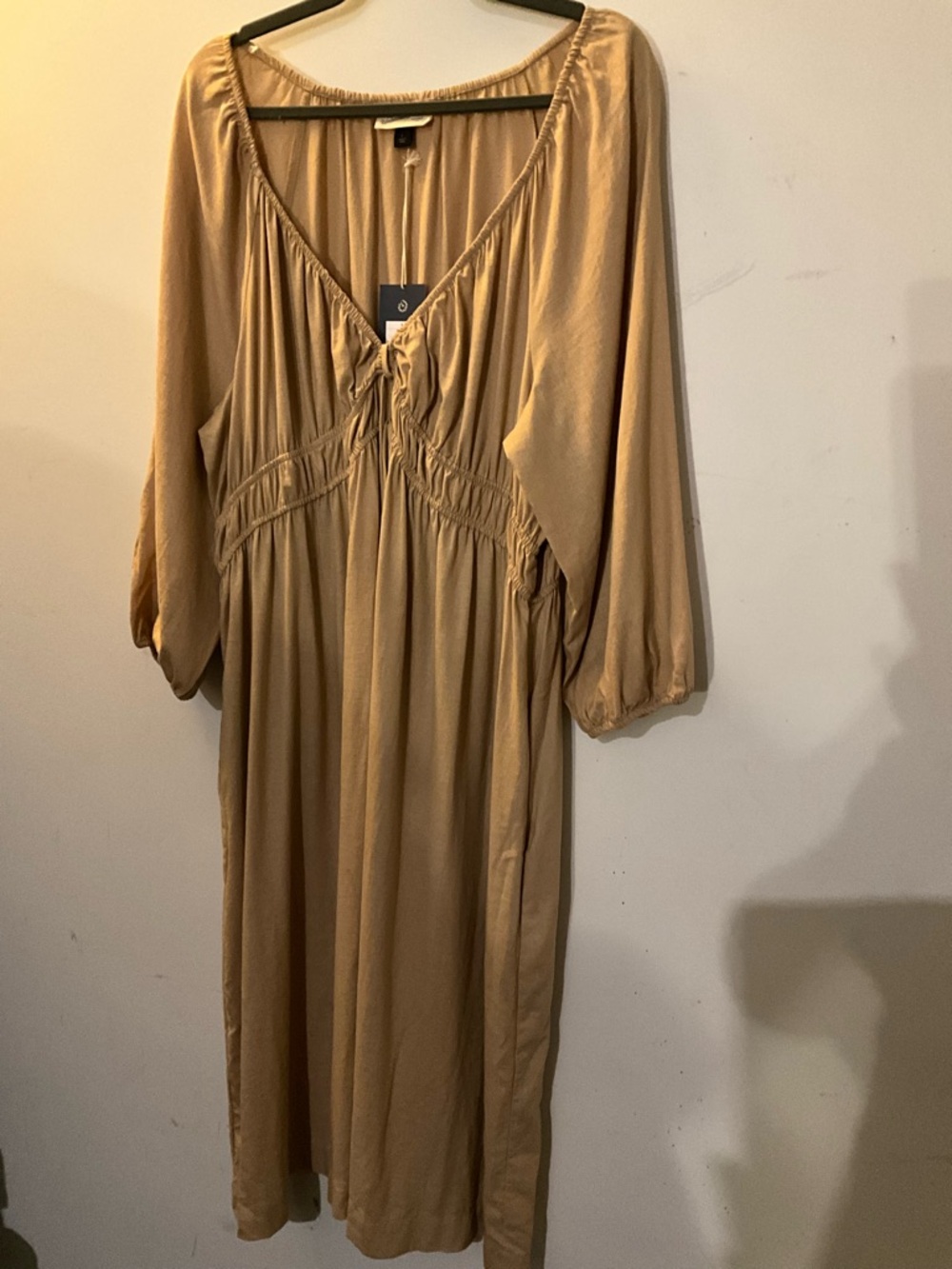 Long Sleeve V-Neck BOHO Maxi Dress in Camel-Tan